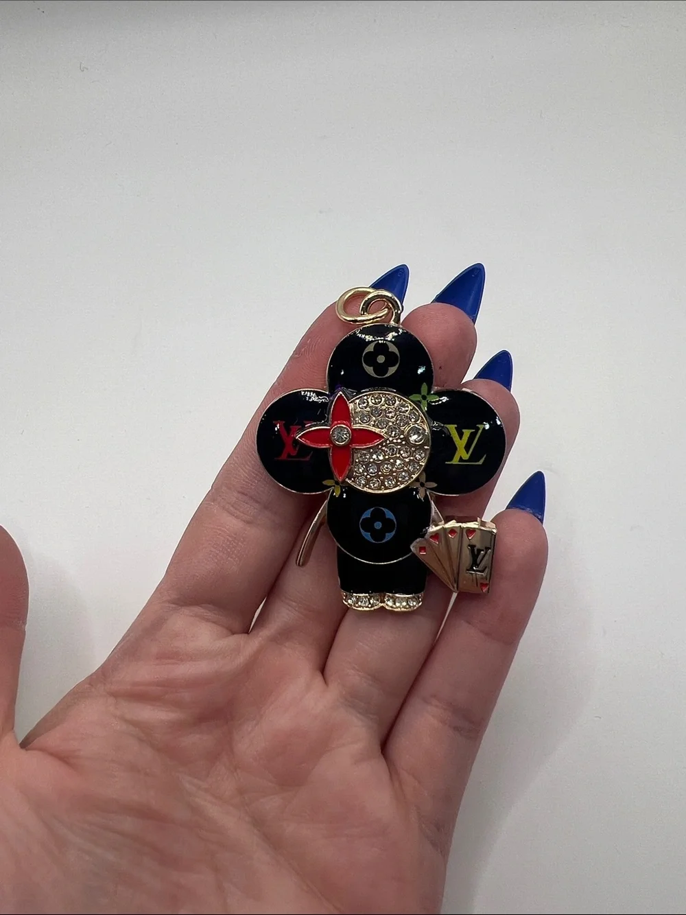 1436. Black Multicolor Monogram Flower Charm Key Holder